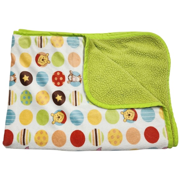 Disney Baby Winnie the Pooh Blanket Polka Dots Green Sherpa Piglet Tigger